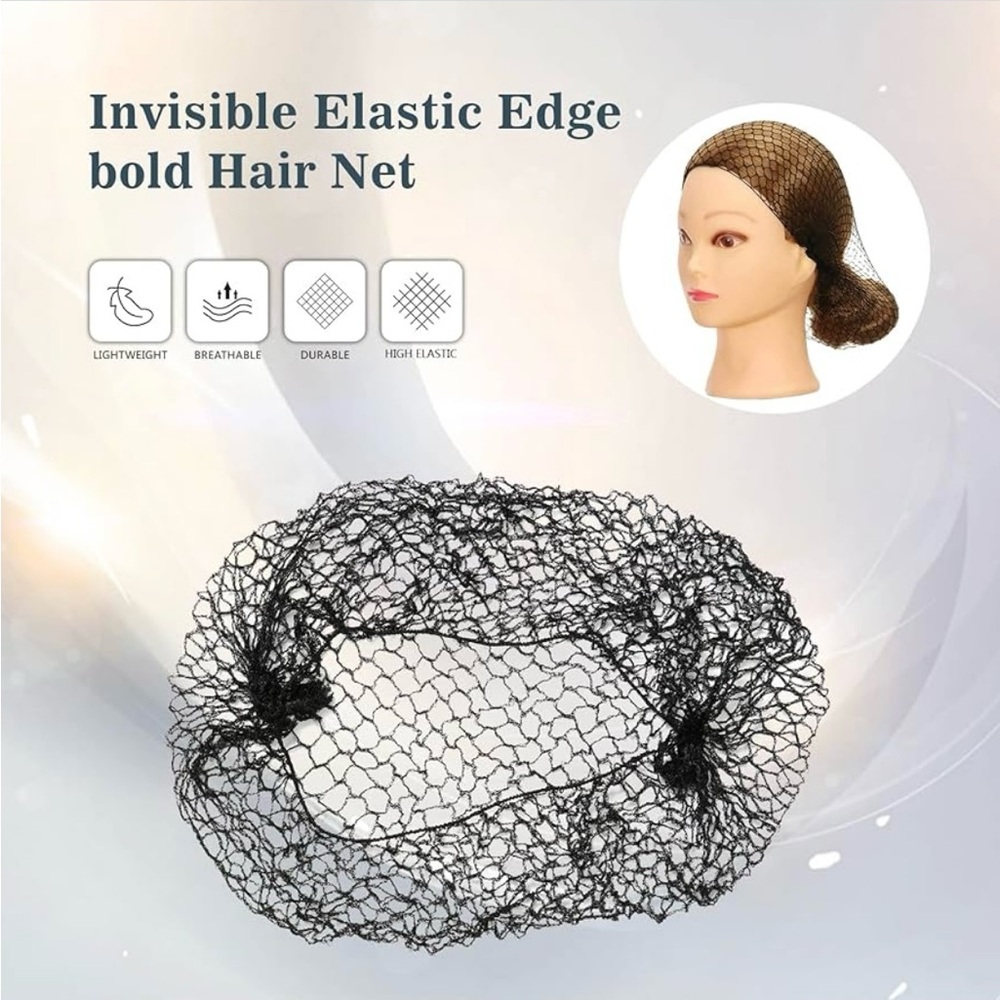 Black Invisible Elastic Edge Thicker Mesh Hair Nets for Women - Picture 3 of 10